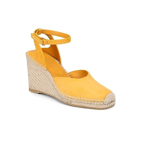 Vince Womens Papaya Yellow Suede Ankle Strap Espadrille Wedge Sandals Sz 9 M New - Picture 1 of 12